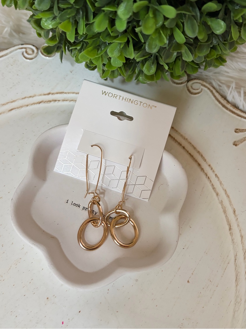 🩵 Worthington Gold Tone Triple-Ring Drop Earrings - Women Jewelry
